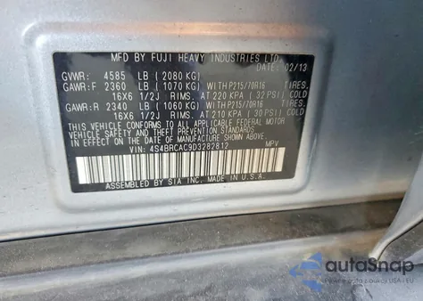 2013 Subaru Outback 2.5I from USA, damaged, VIN 4S4BRCAC9D3282812